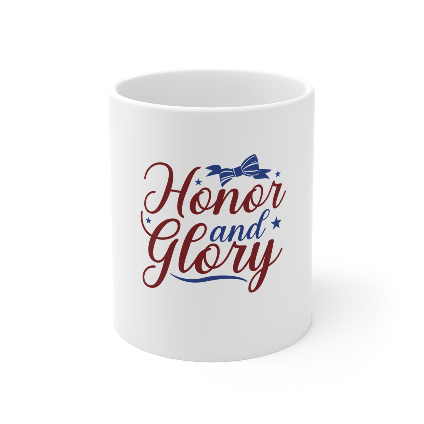 Honor and Glory Mug — Patriotic 11oz Coffee Cup (Red & Blue Ribbon Design)