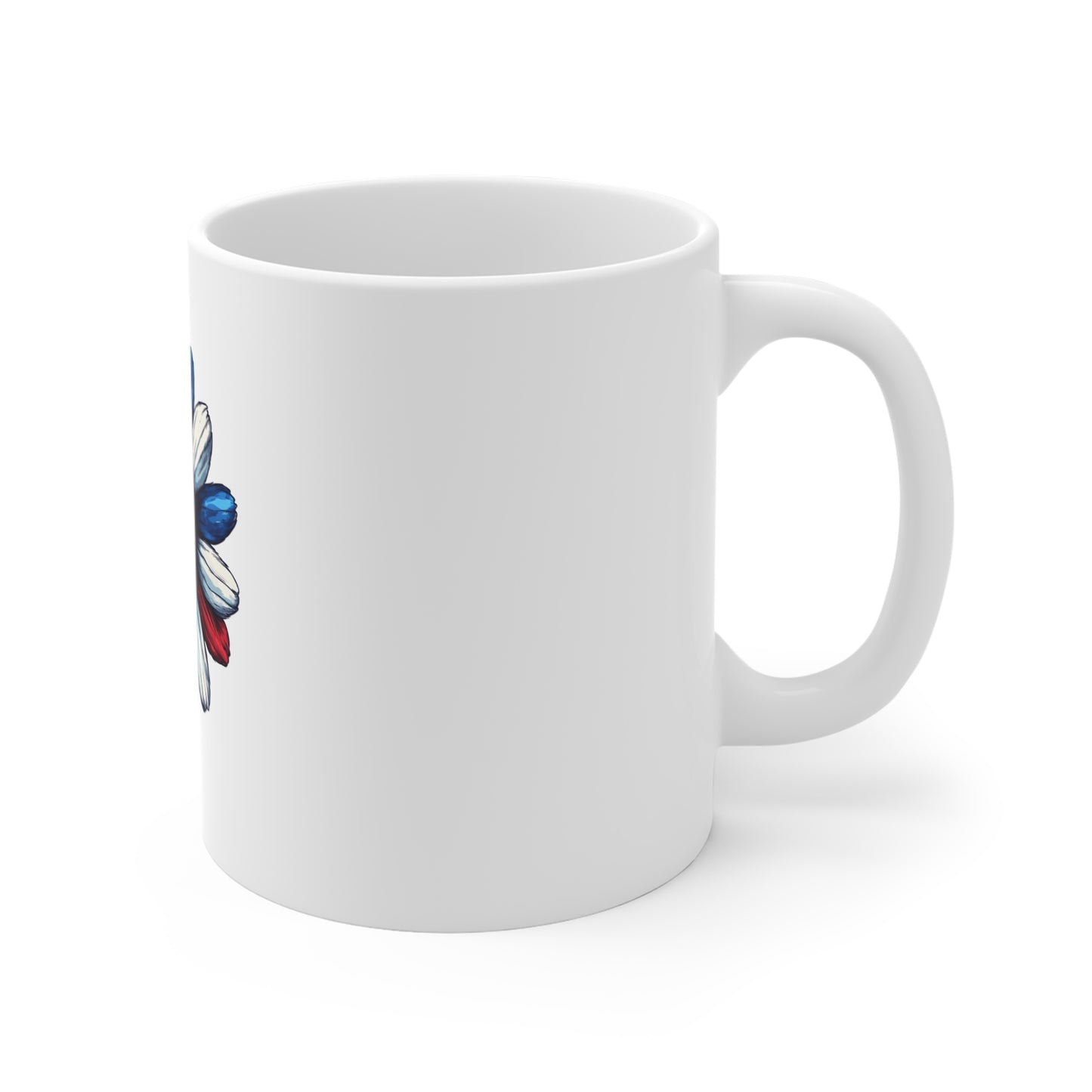 Patriotic Red White Blue Daisy Mug — 11oz Floral Coffee Cup