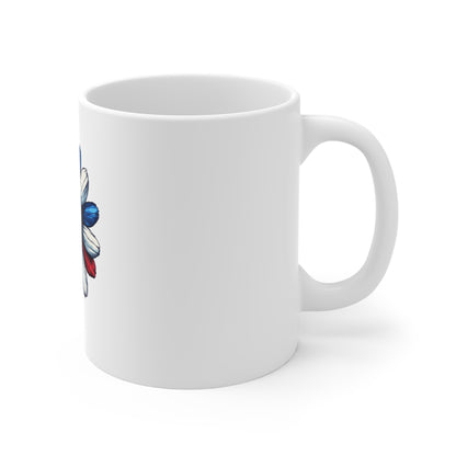 Patriotic Red White Blue Daisy Mug — 11oz Floral Coffee Cup