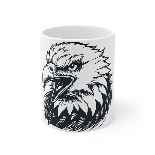 Bald Eagle Head Coffee Mug – Fierce Eagle Graphic Mug – Bold American Pride Cup – High-Contrast Patriotic Eagle Mug 11oz