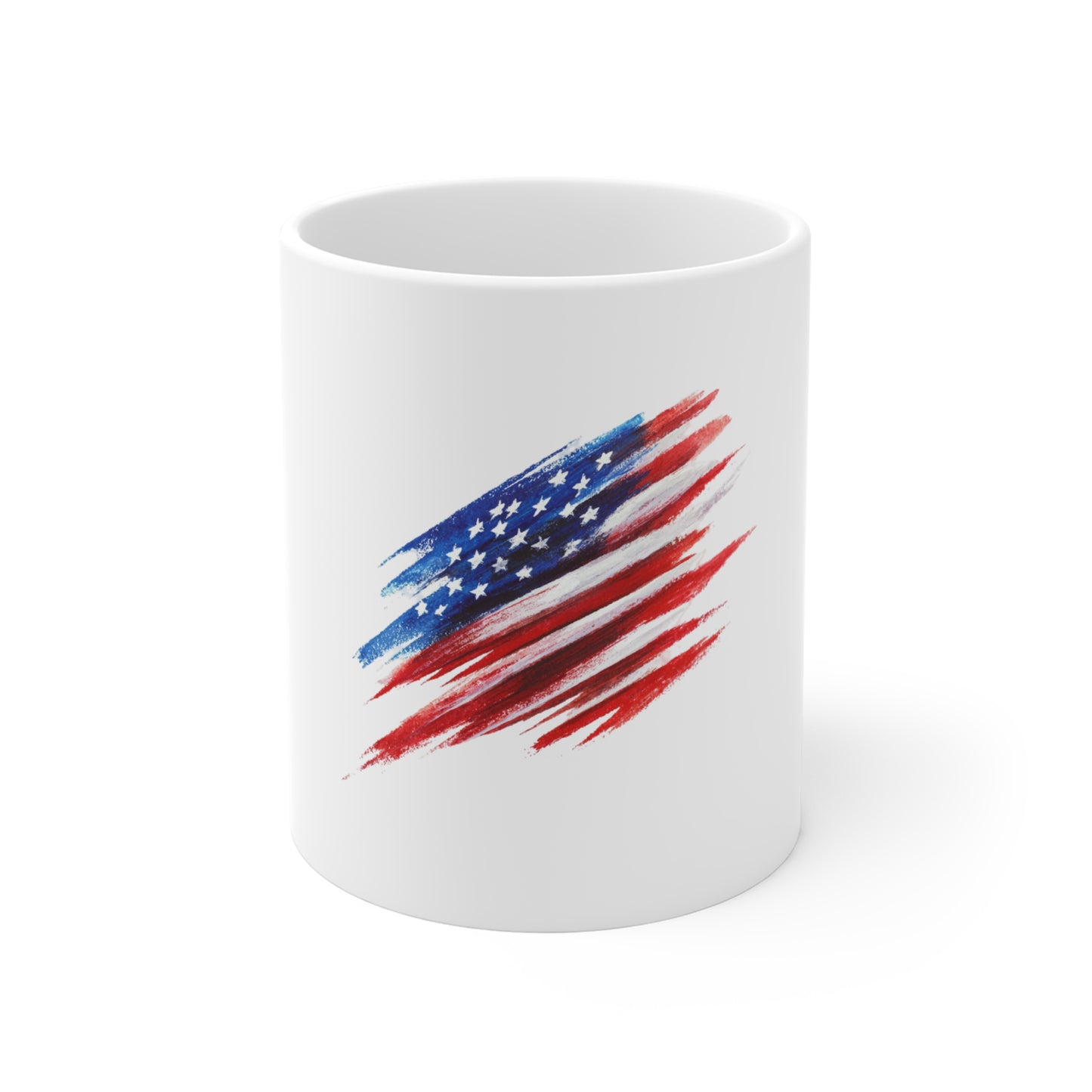 American Flag Brushstroke Mug — 11oz Patriotic Coffee Cup for Fourth of July & Veterans
