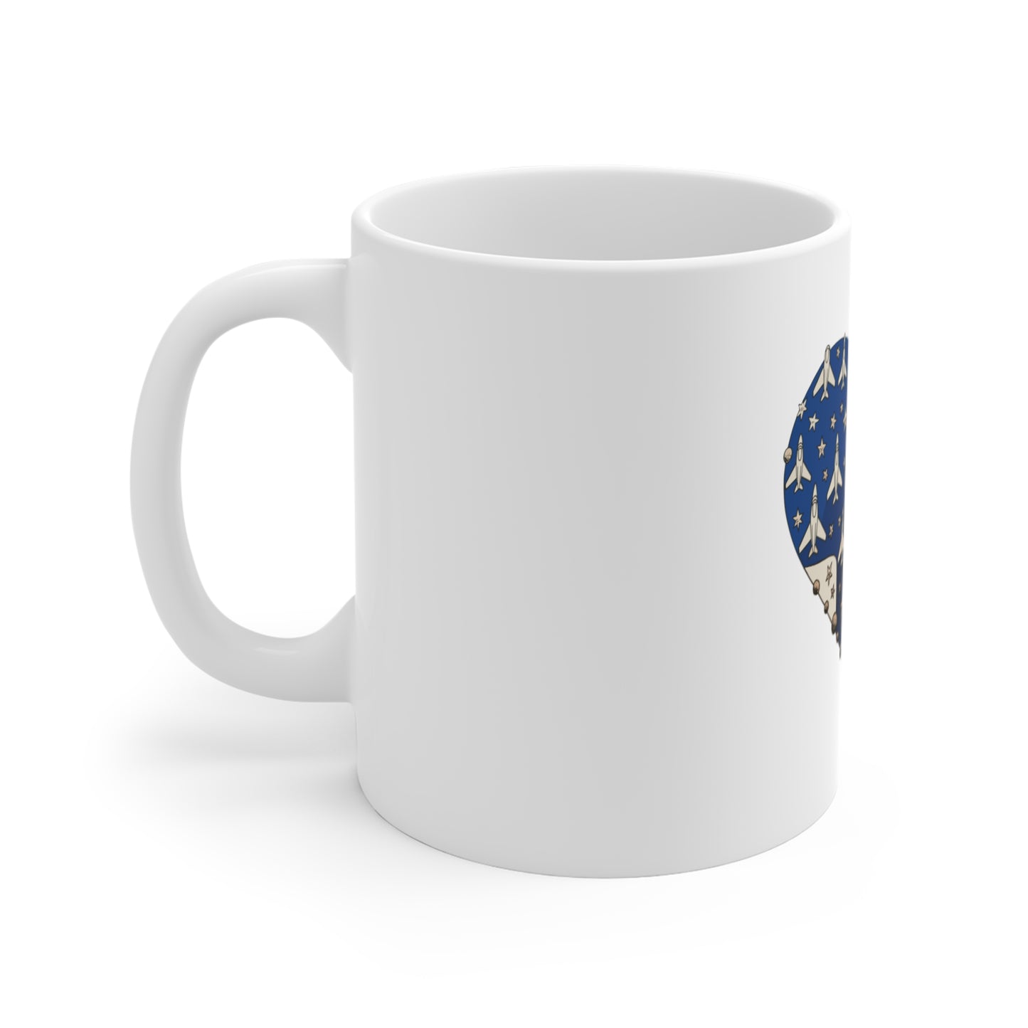Patriotic Jet Heart Mug — American Flag Fighter Plane Coffee Cup (11oz)