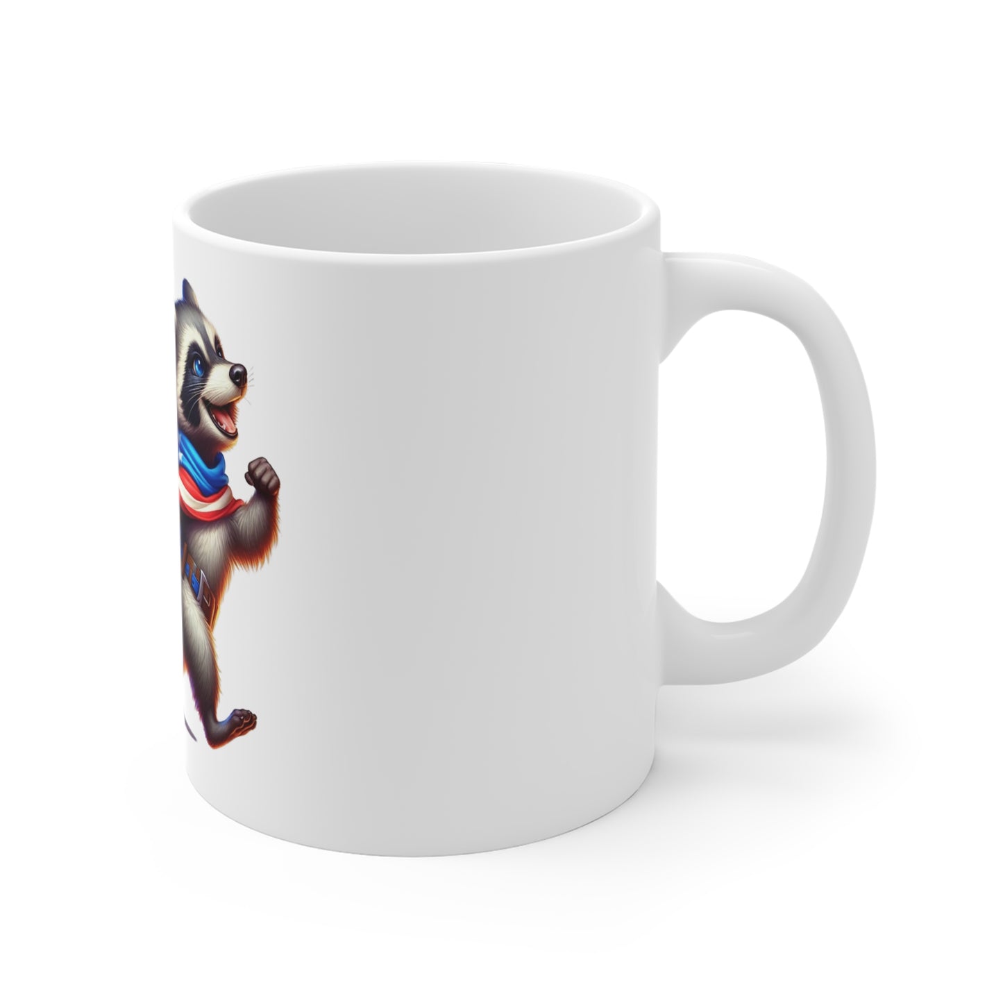 Patriotic Raccoon Coffee Mug – American Flag Raccoon Mug – Freedom Running Raccoon Cup – Red White Blue USA Mug 11oz