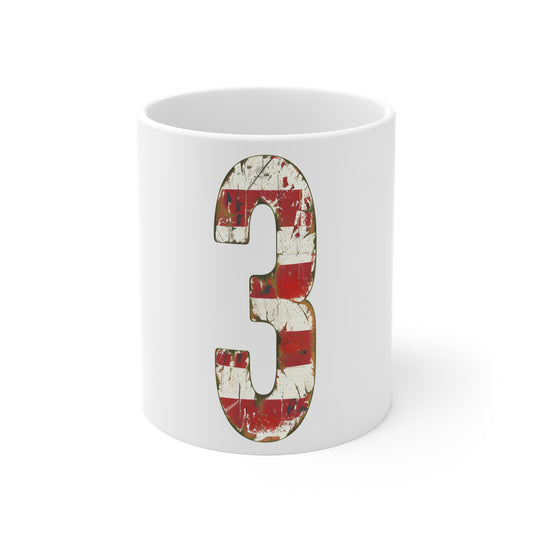 Distressed American Flag Number 3 Coffee Mug – Vintage Patriotic Number Mug – Rustic USA Flag Art Cup – Americana Style Gift Mug 11oz