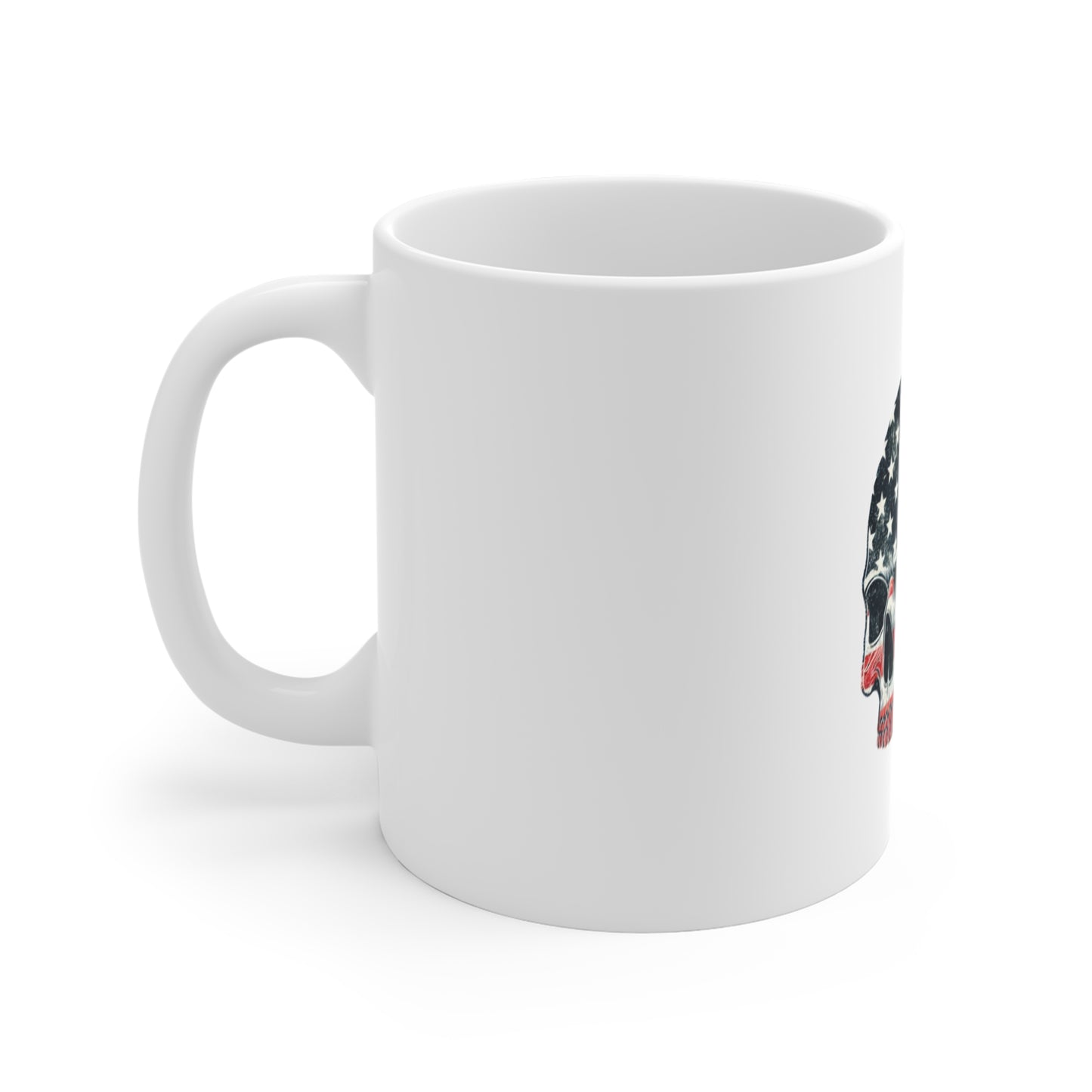 American Flag Skull Coffee Mug – Patriotic 11oz Ceramic Gift for Veterans & Fourth of July