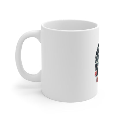 American Flag Skull Coffee Mug – Patriotic 11oz Ceramic Gift for Veterans & Fourth of July