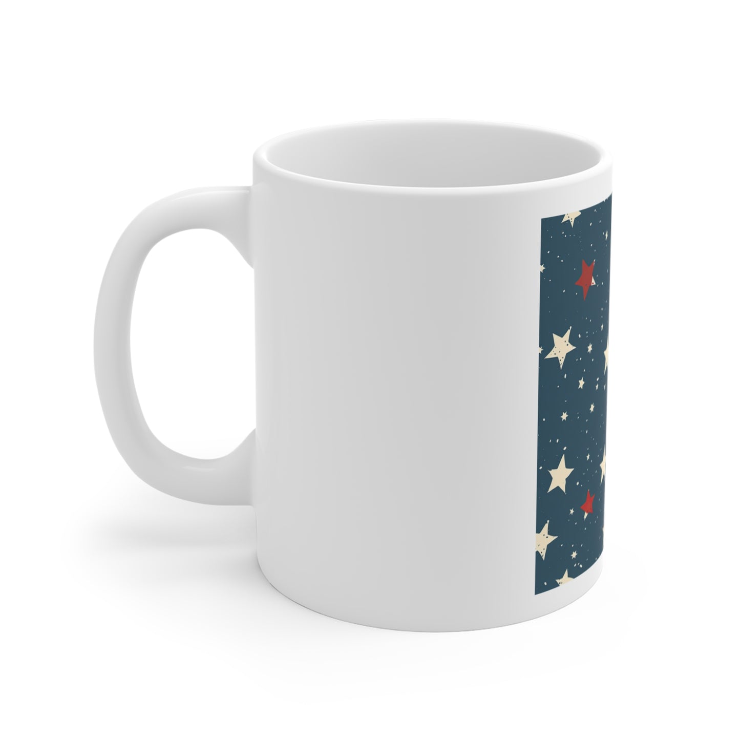 Patriotic Starfield Coffee Mug – Minimal Americana Night Sky Mug – Red White Blue Star Scatter Cup – Subtle USA Pattern Mug Patriotic Star Pattern Mug — Vintage Red White Blue 11oz Coffee Cup