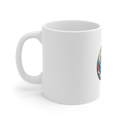 Stained Glass Americana Swirl Mug – Abstract Patriotic Coffee Mug – Red White Blue Art Cup – Modern USA Design Gift  11oz