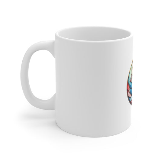 Stained Glass Americana Swirl Mug – Abstract Patriotic Coffee Mug – Red White Blue Art Cup – Modern USA Design Gift  11oz