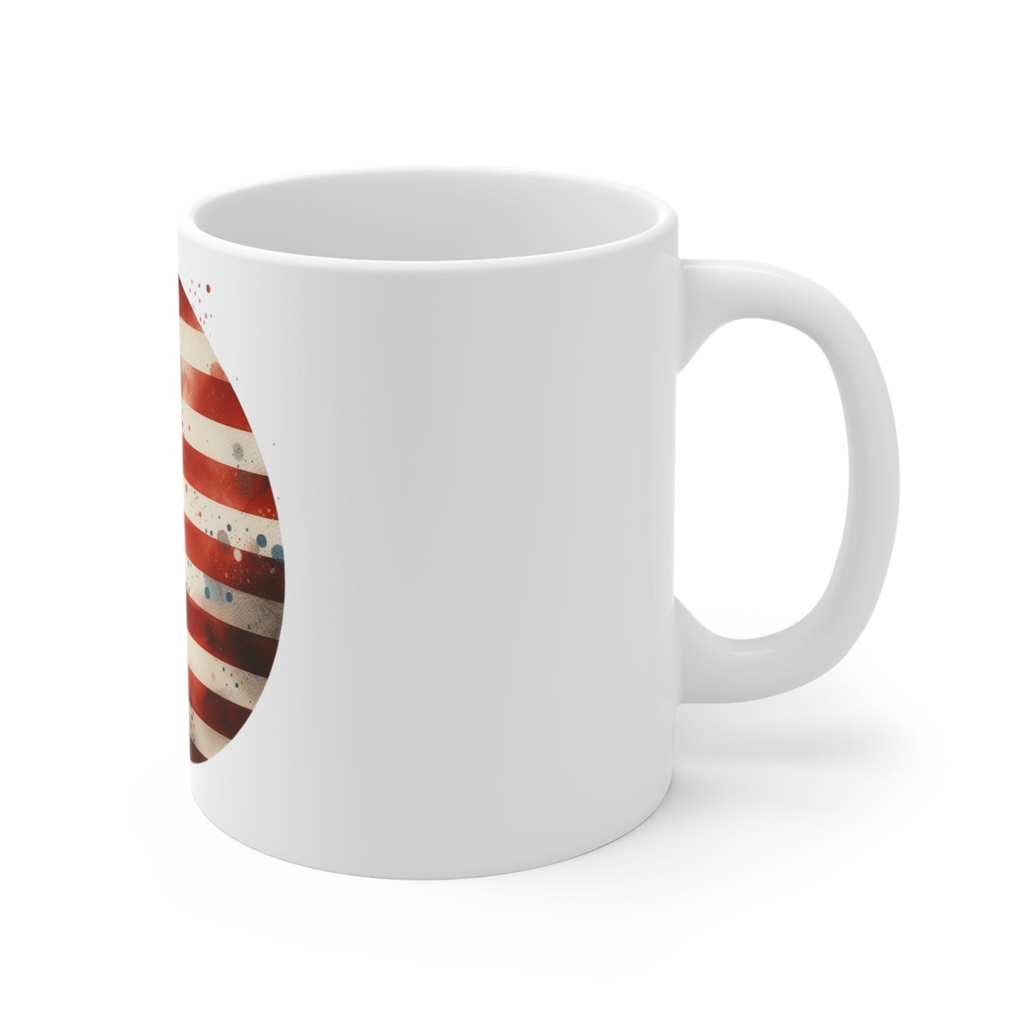 Watercolor American Flag Circle Coffee Mug – Artistic USA Flag Mug – Patriotic Paint Splash Round Design Cup Mug 11oz