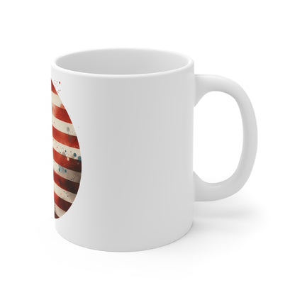 Watercolor American Flag Circle Coffee Mug – Artistic USA Flag Mug – Patriotic Paint Splash Round Design Cup Mug 11oz