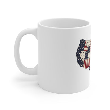 USA Patchwork Map Mug — Patriotic American Flag 11oz Coffee Cup (Fourth of July, Veteran Gift)