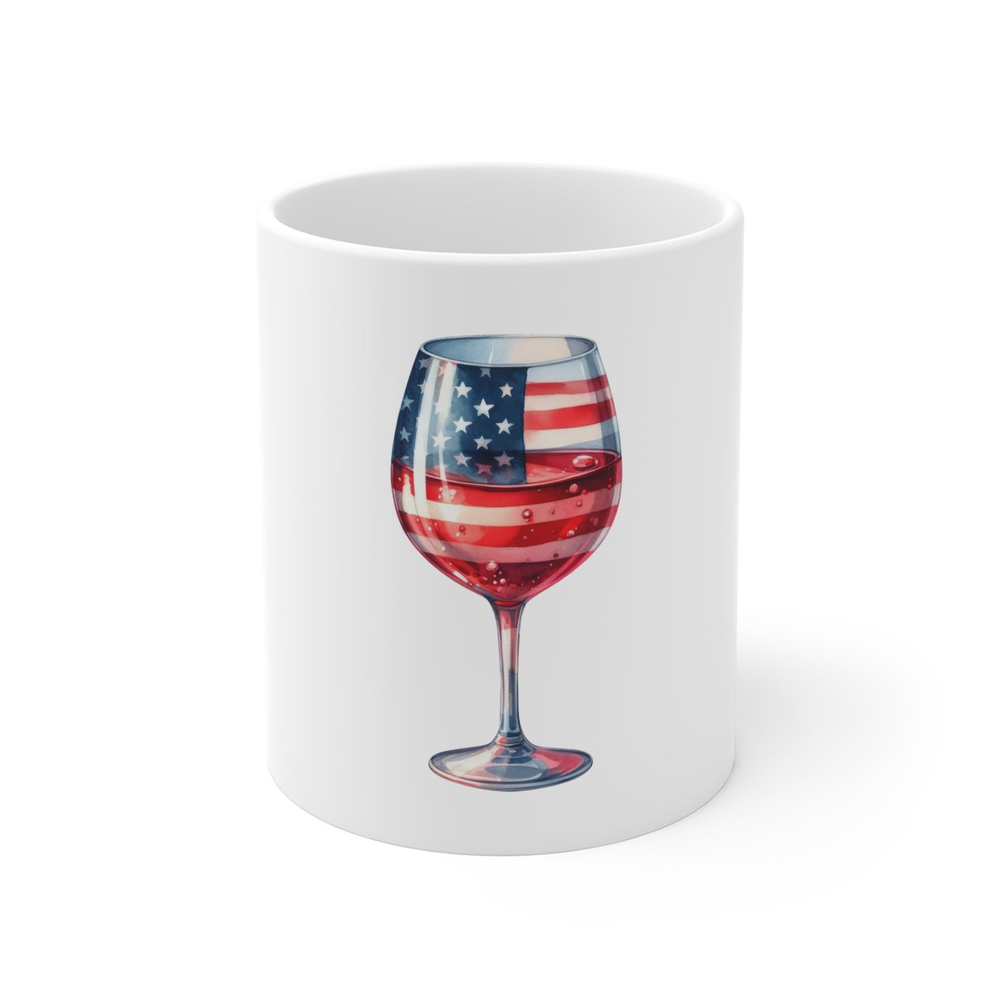 American Flag Wine Glass Mug - Patriotic 11oz Coffee Cup for 4th of July & Gifts