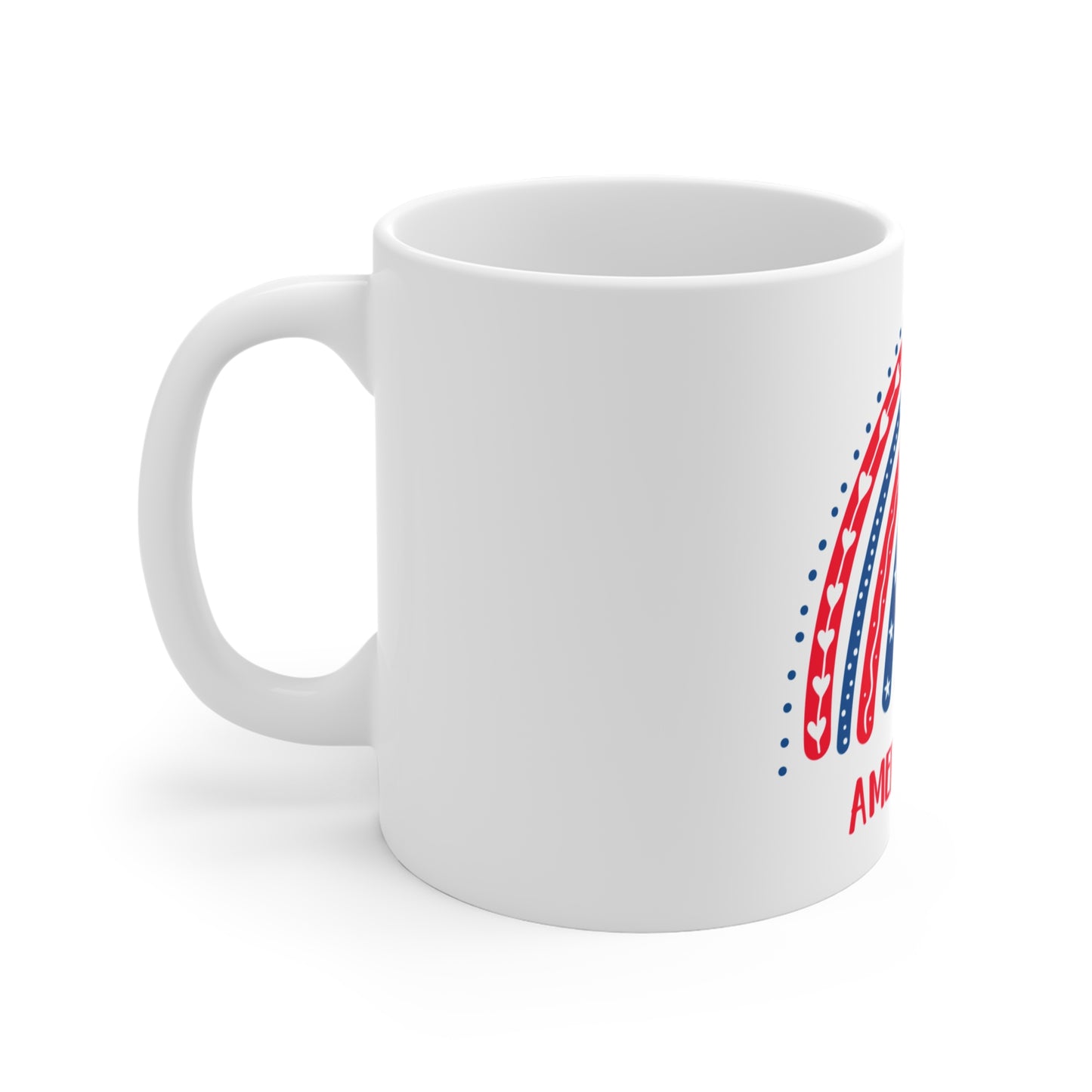 America Y’all Coffee Mug – Whimsical Patriotic Rainbow Design – Cute USA Mug – Red White Blue Americana Gift America Y'all Mug — 11oz Patriotic Red White Blue Coffee Cup (4th of July Gift)