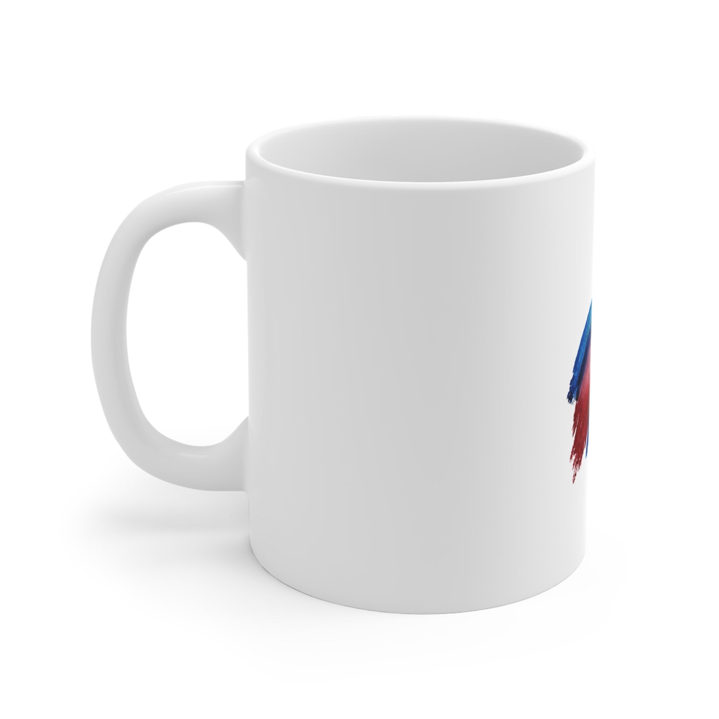 Patriotic Watercolor Brushstroke Mug — Red & Blue Abstract 11oz Ceramic