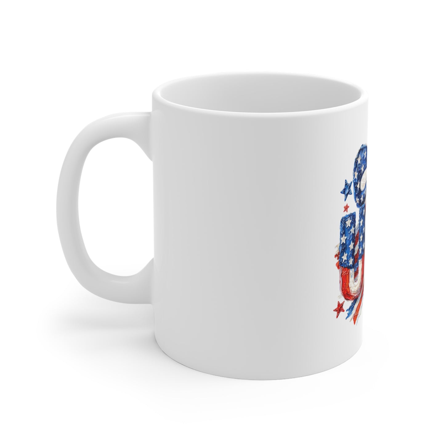 Patriotic USA 11oz Mug - Red White Blue Bow & Stars Coffee Cup