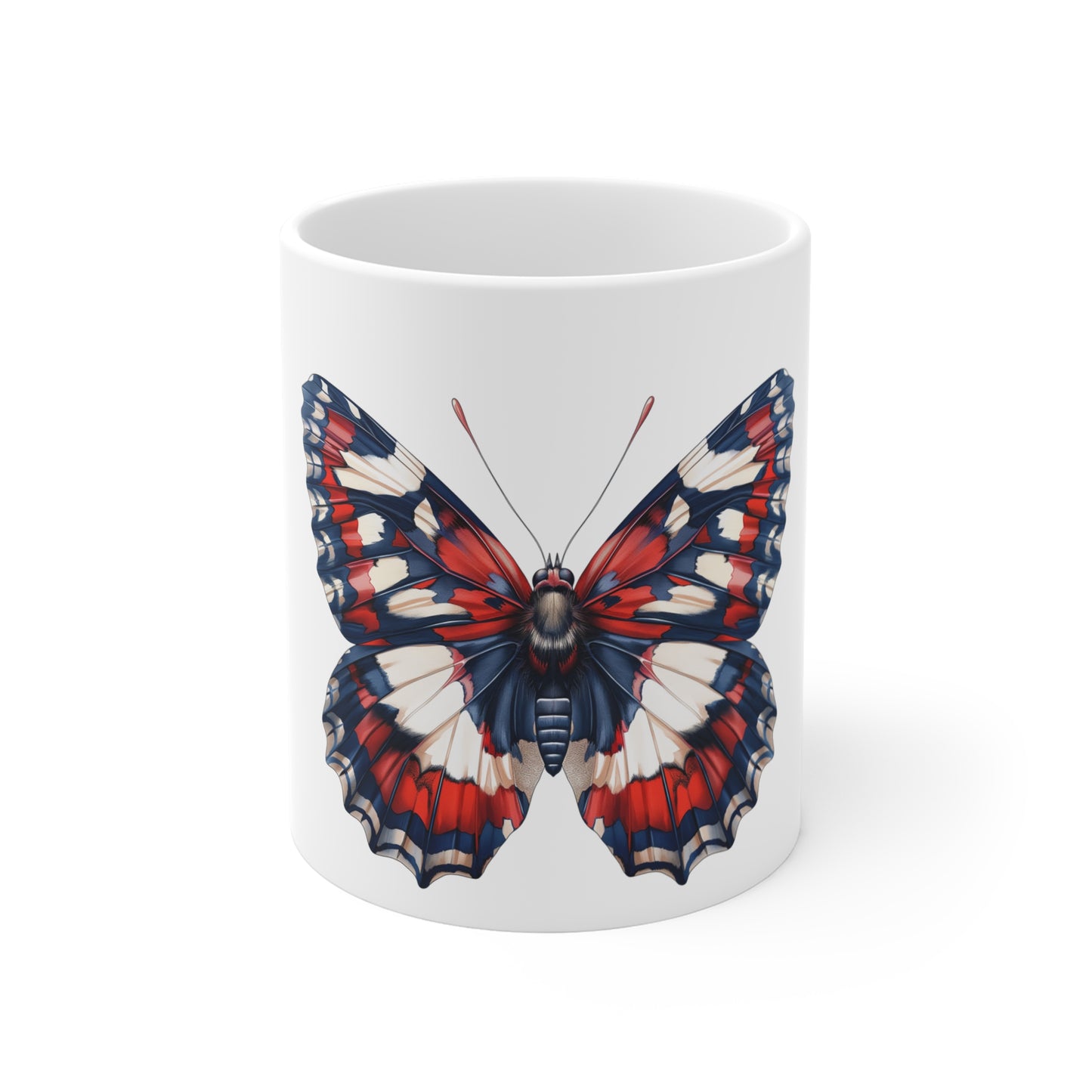 Patriotic Classic Butterfly Mug – Red White Blue Balanced Wing Coffee Mug – Americana Nature Art Cup – Timeless USA Gift Mug Mug 11oz