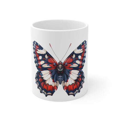 Patriotic Classic Butterfly Mug – Red White Blue Balanced Wing Coffee Mug – Americana Nature Art Cup – Timeless USA Gift Mug Mug 11oz