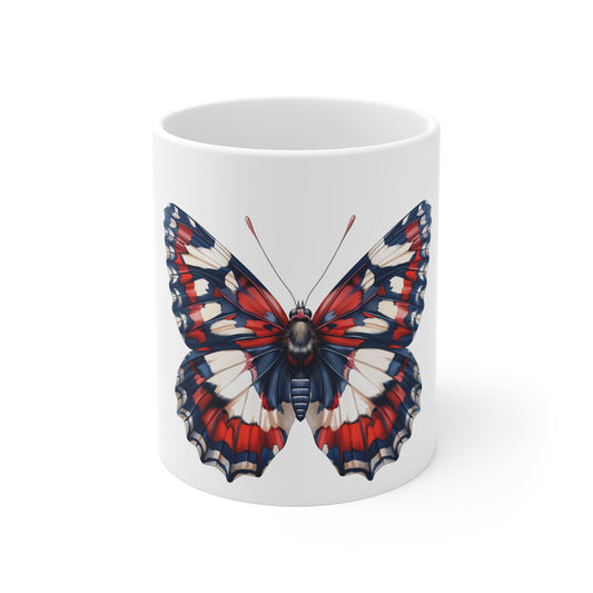 Patriotic Classic Butterfly Mug – Red White Blue Balanced Wing Coffee Mug – Americana Nature Art Cup – Timeless USA Gift Mug Mug 11oz