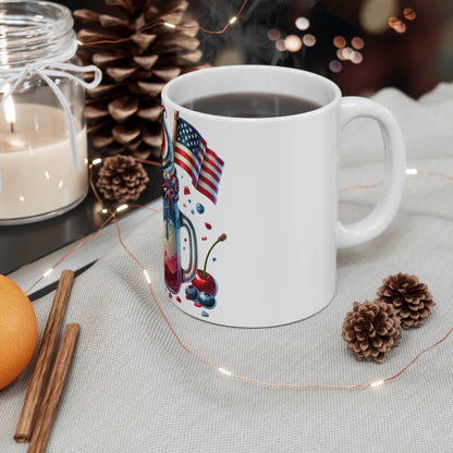 Patriotic Ice Cream Sundae Coffee Mug – 4th of July Mason Jar Dessert Mug – Red White Blue Milkshake Cup with American Flag & Cookie Patriotic Red White Blue Milkshake Mug — 11oz Americana Dessert...