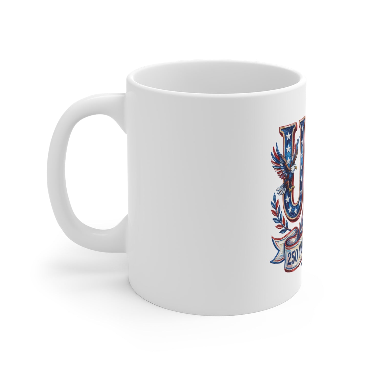 USA 250 Years of Freedom Coffee Mug — Patriotic 11oz Independence Day Gift