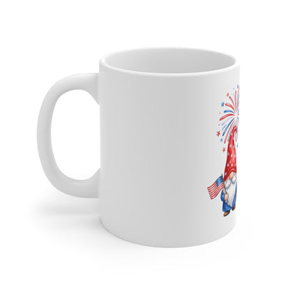 4th of July Gnome Mug – Patriotic Fireworks 11oz Coffee Cup