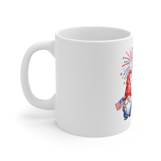 4th of July Gnome Mug – Patriotic Fireworks 11oz Coffee Cup