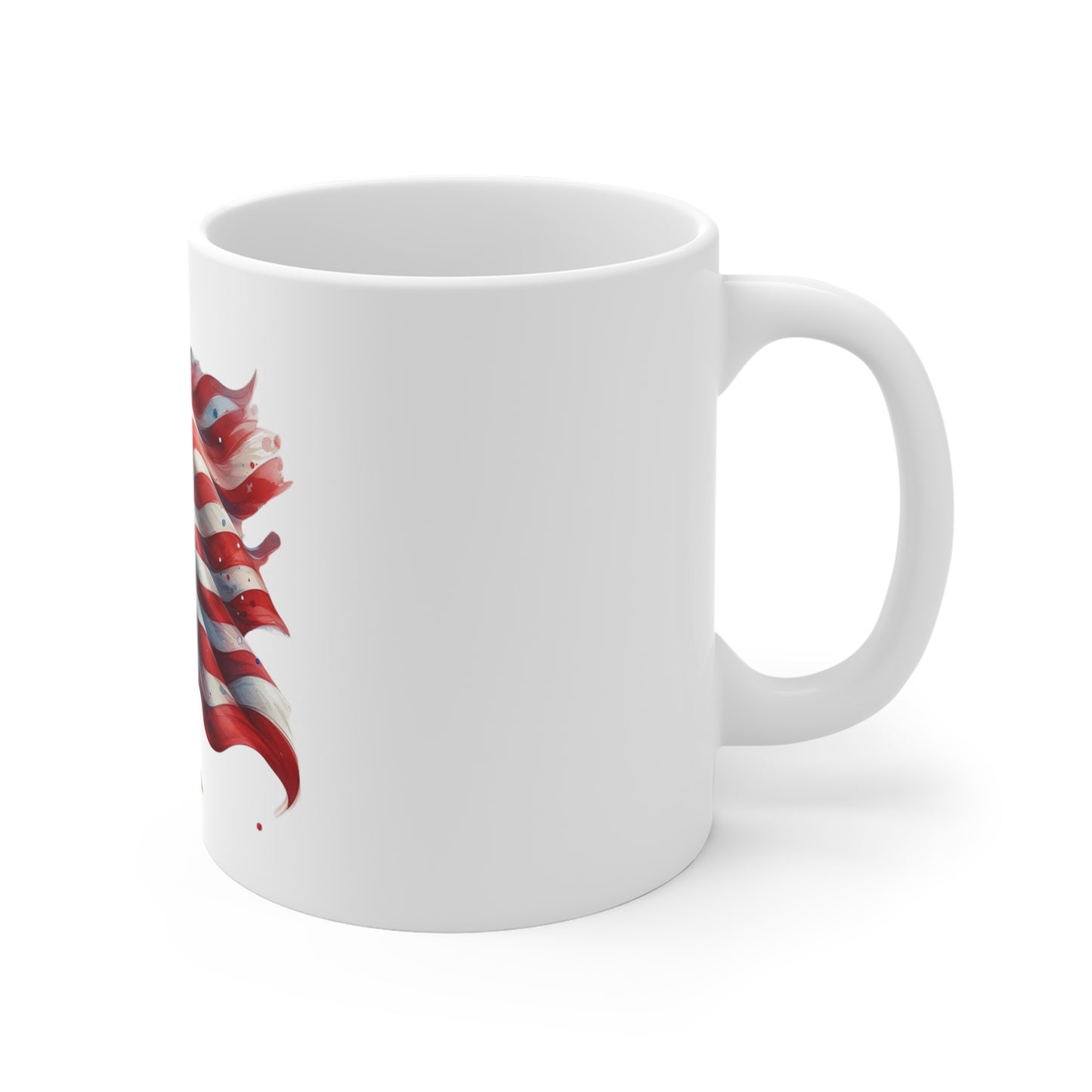 Premium Watercolor American Flag Coffee Mug – Flowing USA Flag Mug – Artistic Patriotic Flag Cup – Red White Blue Statement Mug Mug 11oz