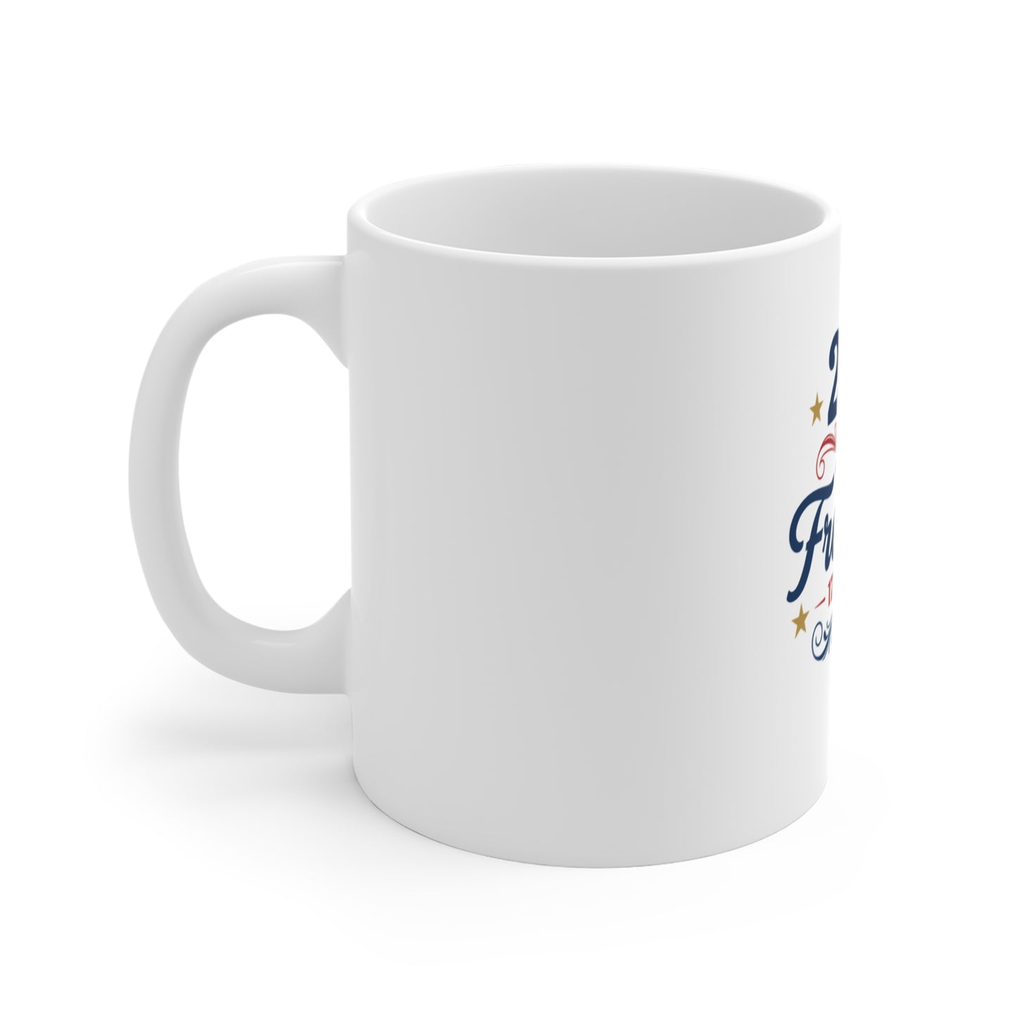 250 Years of Freedom Coffee Mug – 1776–2026 Patriotic Celebration Mug – Elegant Americana Script Cup – Red White Blue USA Gift Mug 11oz