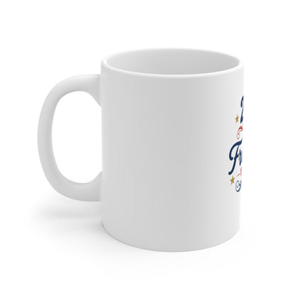 250 Years of Freedom Coffee Mug – 1776–2026 Patriotic Celebration Mug – Elegant Americana Script Cup – Red White Blue USA Gift Mug 11oz
