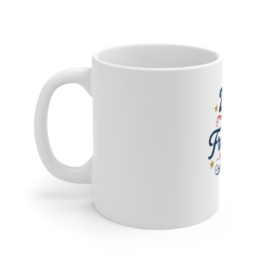250 Years of Freedom Coffee Mug – 1776–2026 Patriotic Celebration Mug – Elegant Americana Script Cup – Red White Blue USA Gift Mug 11oz