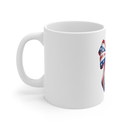Patriotic Ribbon Bow Mug — American Flag Stars & Stripes 11oz Coffee Cup