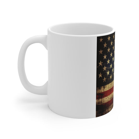 Dripping Grunge American Flag Coffee Mug – Dark Distressed USA Flag Mug – Rustic Paint Drip Patriotic Mug – Bold Americana Gift 11oz