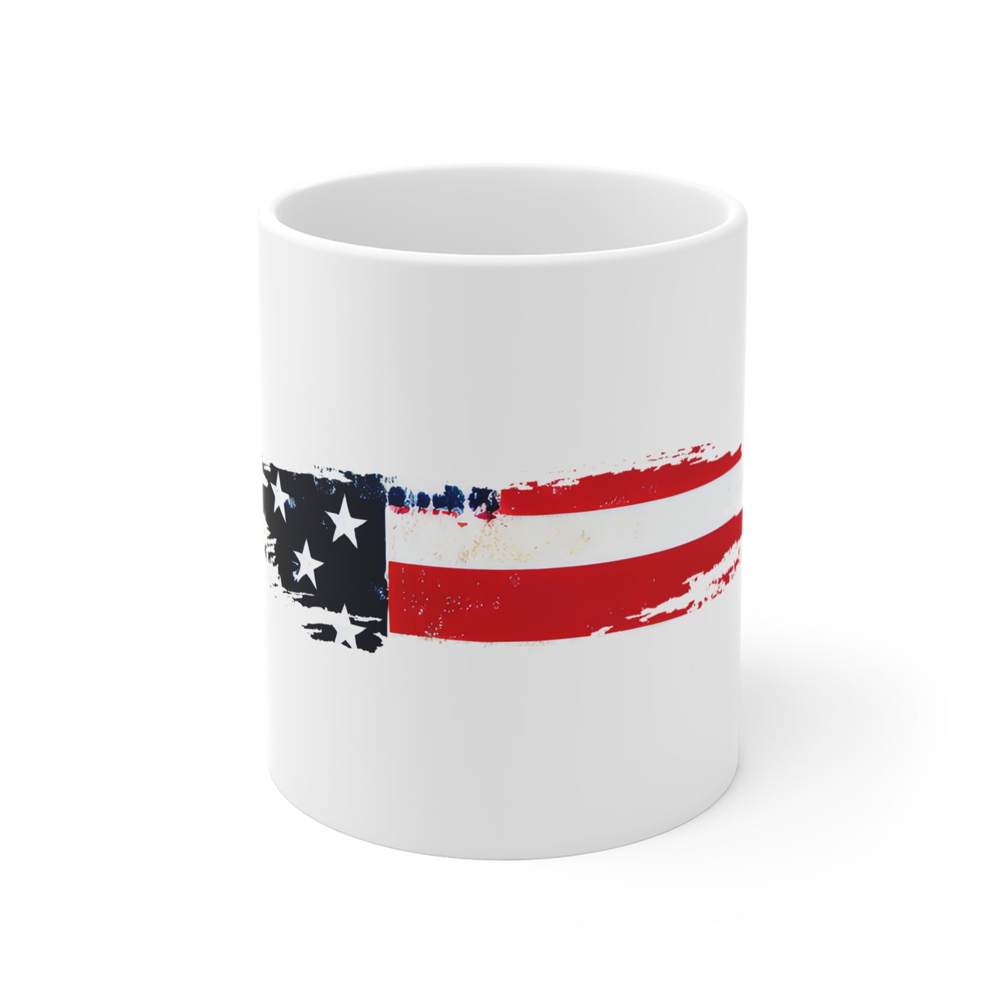 Bold Red Stripe American Flag Mug – Classic USA Brush Stroke Coffee Cup – Clean Patriotic Design Mug 11oz