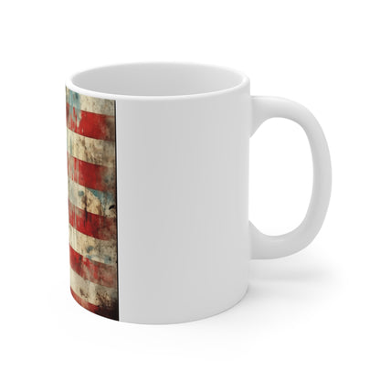 Vintage Grunge American Flag Coffee Mug – Faded USA Flag Mug – Rustic Distressed Patriotic Mug – Classic Americana Gift 11oz