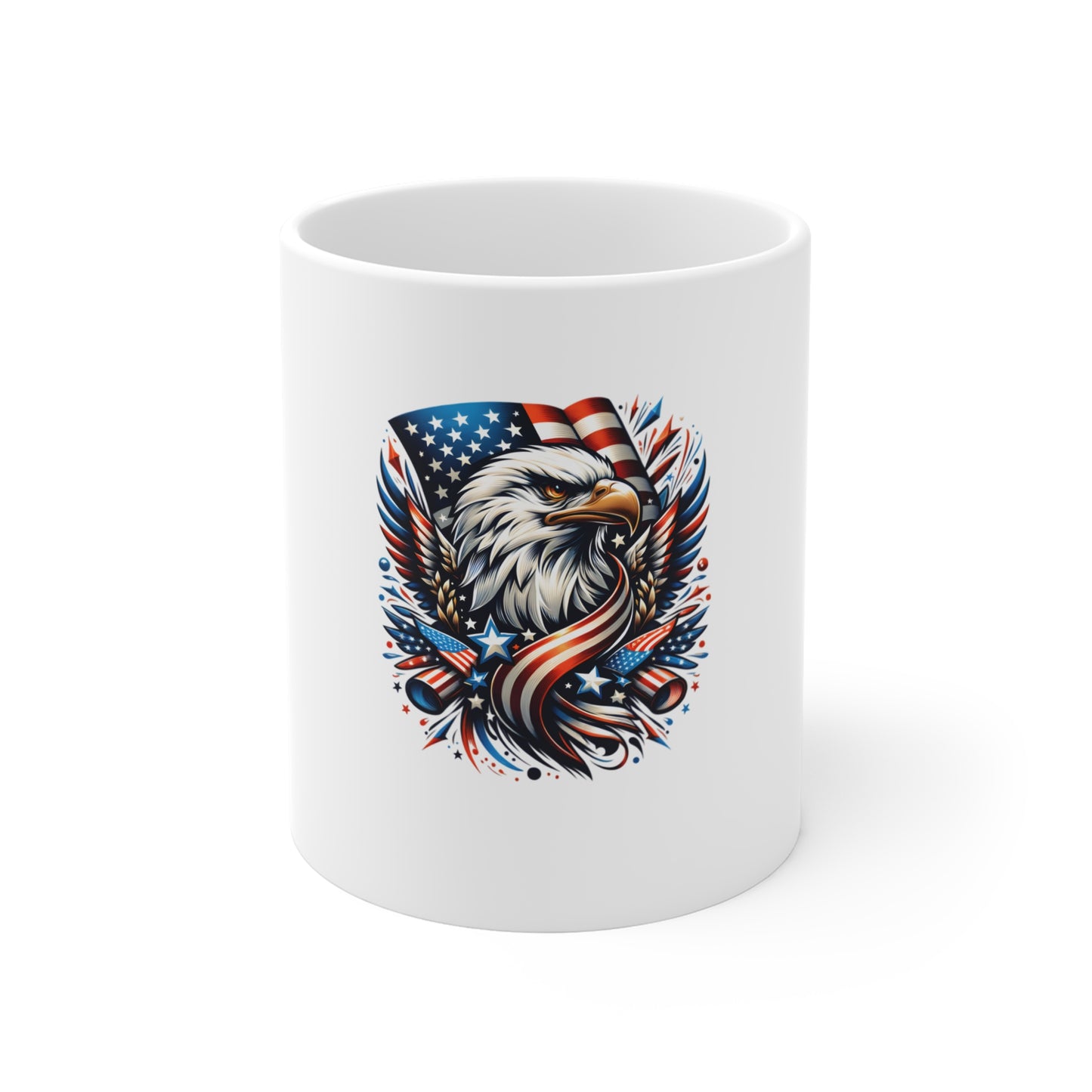 Patriotic Bald Eagle 11oz Mug — American Flag USA Coffee Cup