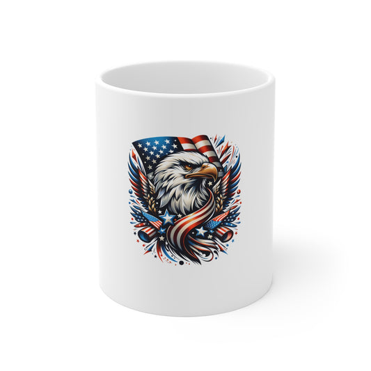 Patriotic Bald Eagle 11oz Mug — American Flag USA Coffee Cup