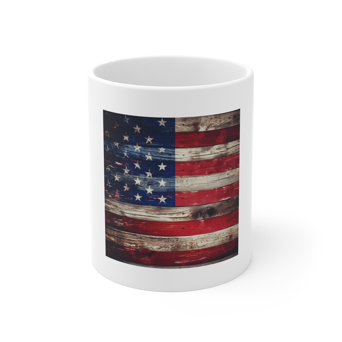 Heavily Distressed American Flag Wood Coffee Mug – Vintage Worn USA Flag Mug – Rustic Weathered Wooden Patriotic Cup – Americana Gift American Flag Vintage Wood Grain Mug – 11oz Patriotic Coffee Cup...