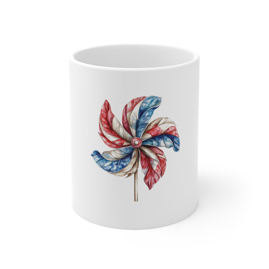 Patriotic Pinwheel Mug — Red, White & Blue 11oz Ceramic Coffee Cup