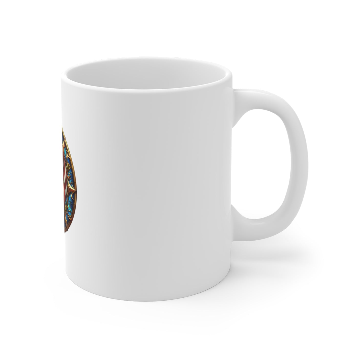 Stained Glass American Flag Burst Mug – Patriotic Sunburst Coffee Mug – USA Flag Radiant Art Cup – Red White Blue Gift Mug 11oz