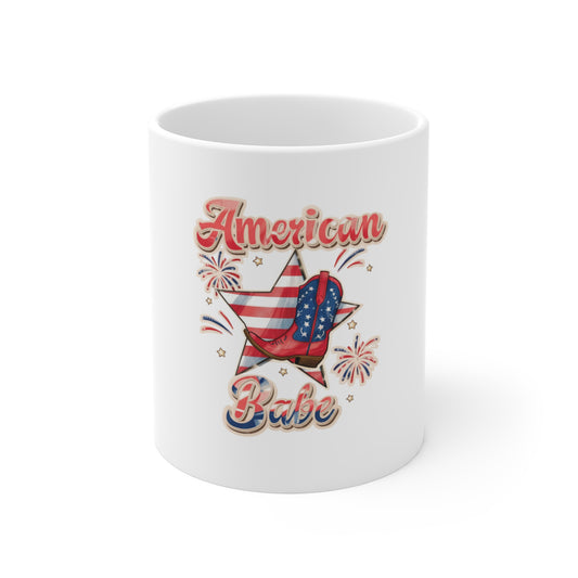 American Babe 11oz Mug — Patriotic Stars & Fireworks Coffee Cup