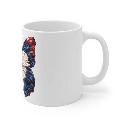 Patriotic Gloss Finish Butterfly Mug – Red White Blue High Shine Wing Coffee Mug – Modern Americana Art Cup – USA Gift Mug Mug 11oz