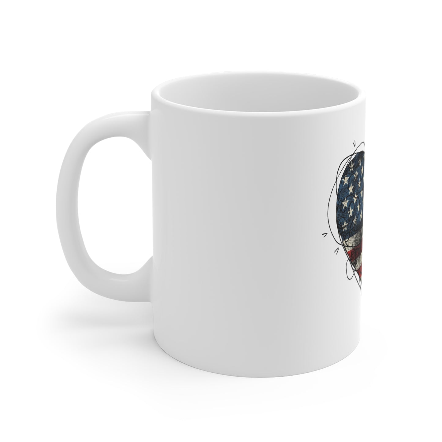 American Flag Heart Mug — Rustic USA Patriotic Coffee Cup (11 oz)