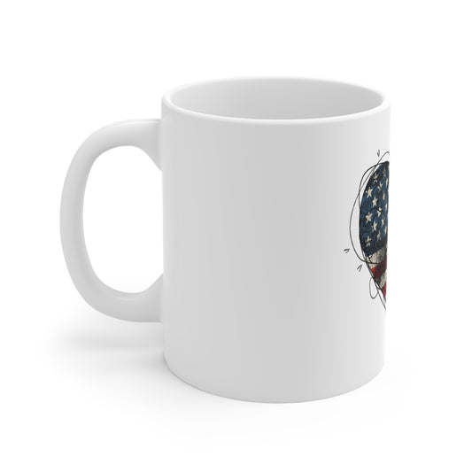 American Flag Heart Mug — Rustic USA Patriotic Coffee Cup (11 oz)