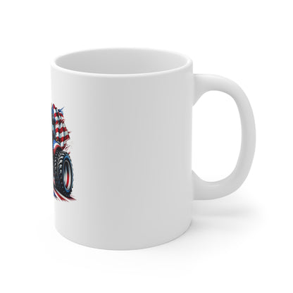 Patriotic Tractor Coffee Mug – American Flag Farm Tractor with Flag Mug – Bold USA Agriculture Cup – Farmer Pride Gift Mug – Red White Blue Tractor Mug Mug 11oz