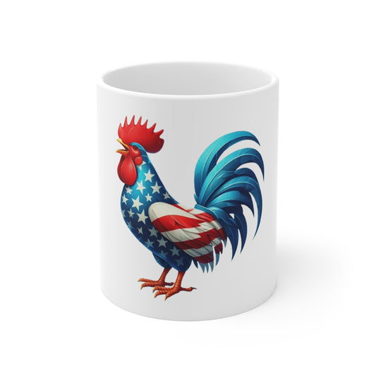 Patriotic Rooster Coffee Mug – American Flag Chicken Mug – Red White Blue Rooster Cup – USA Farmhouse Gift Patriotic Rooster Coffee Mug – American Flag Farmhouse 11oz