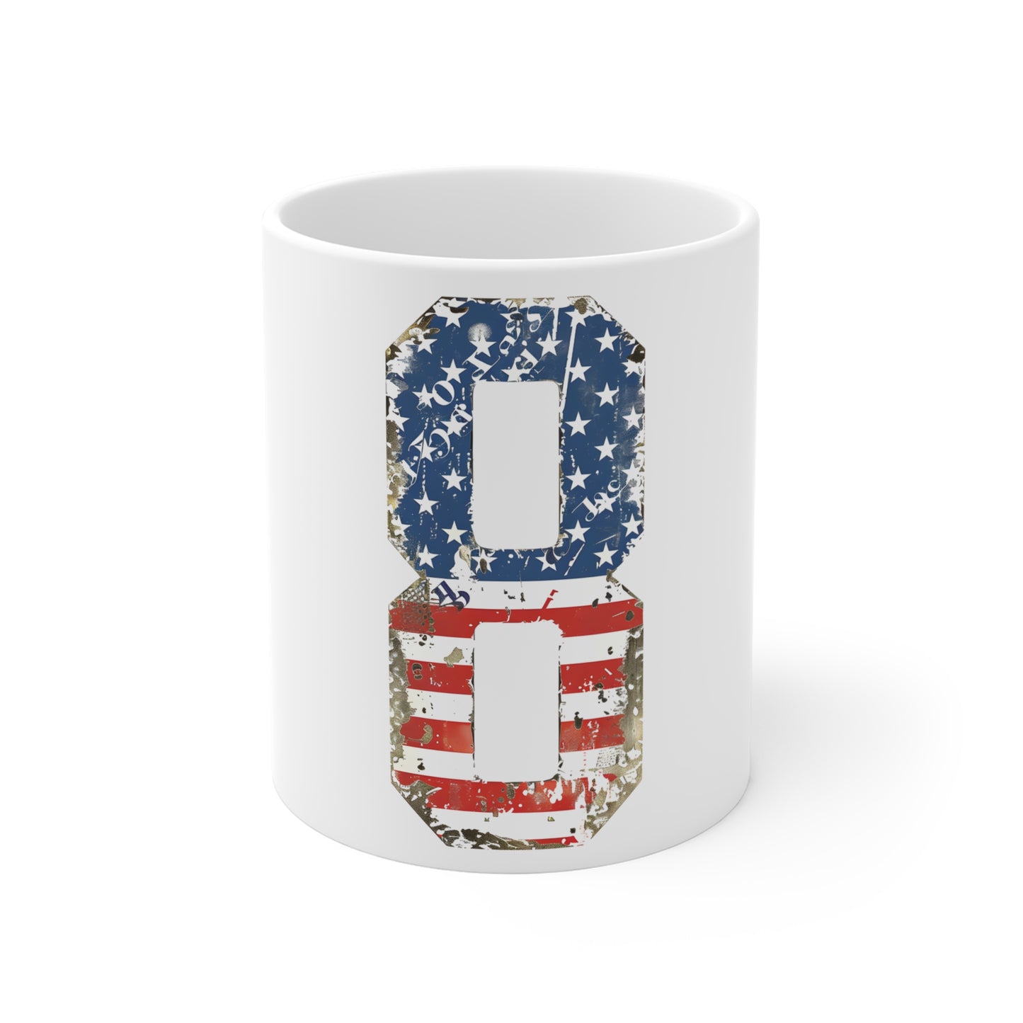 Distressed American Flag Number 8 Coffee Mug – Vintage Patriotic Number Mug – Rustic USA Stars & Stripes Cup – Americana Gift Mug 11oz