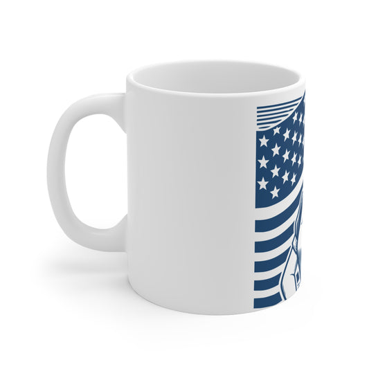 Patriotic American Woman Coffee Mug – Vintage Rosie Style USA Mug – Strong Female Americana Mug – Retro Patriotic Woman Gift – Empowered Woman Cup Mug 11oz