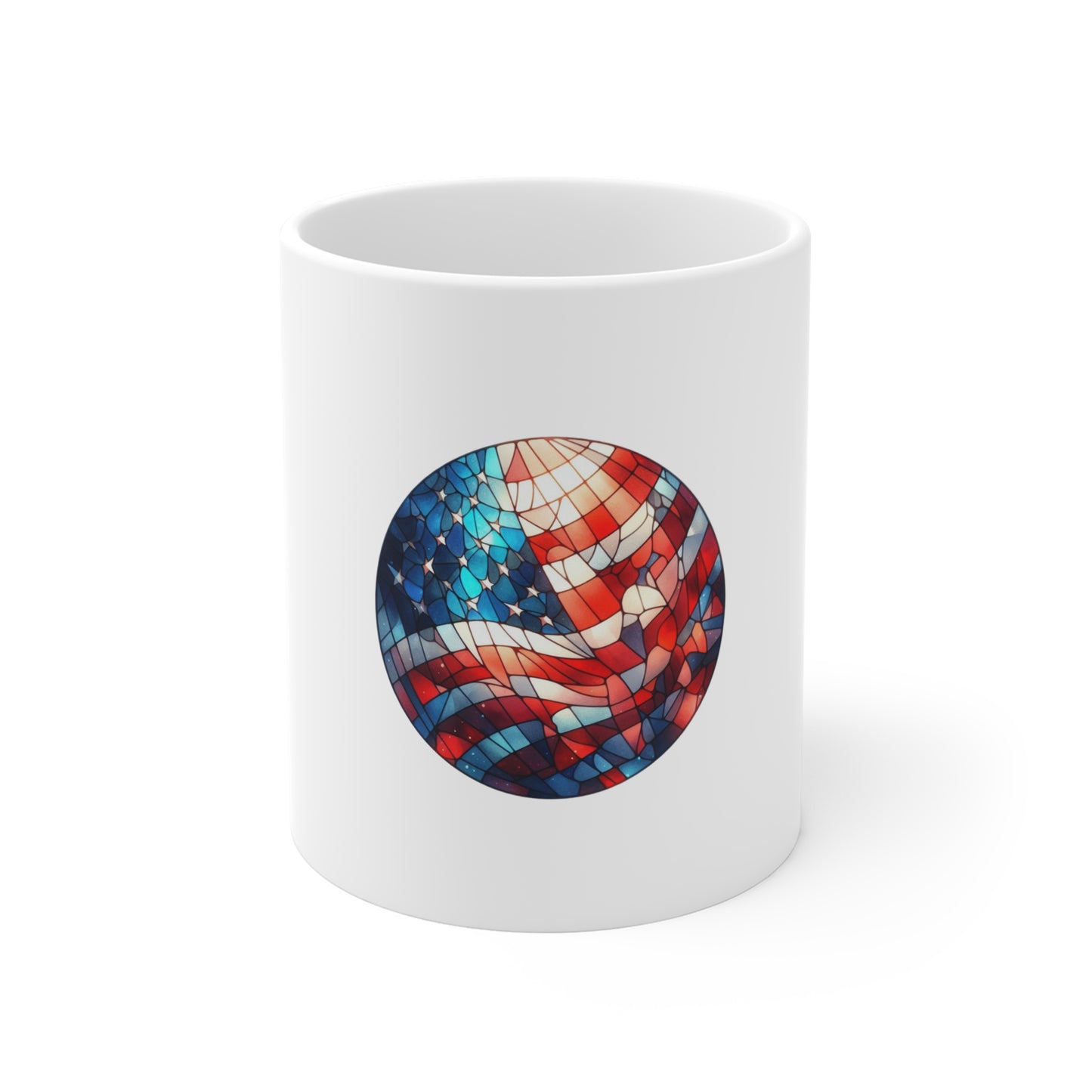 Stained Glass American Flag Mug – Patriotic USA Flag Coffee Mug – Artistic Americana Cup – Red White Blue Gift Mug Mug 11oz