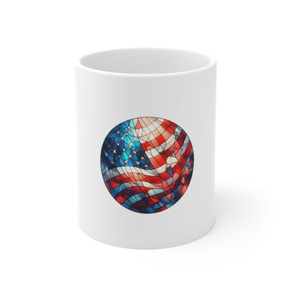 Stained Glass American Flag Mug – Patriotic USA Flag Coffee Mug – Artistic Americana Cup – Red White Blue Gift Mug Mug 11oz